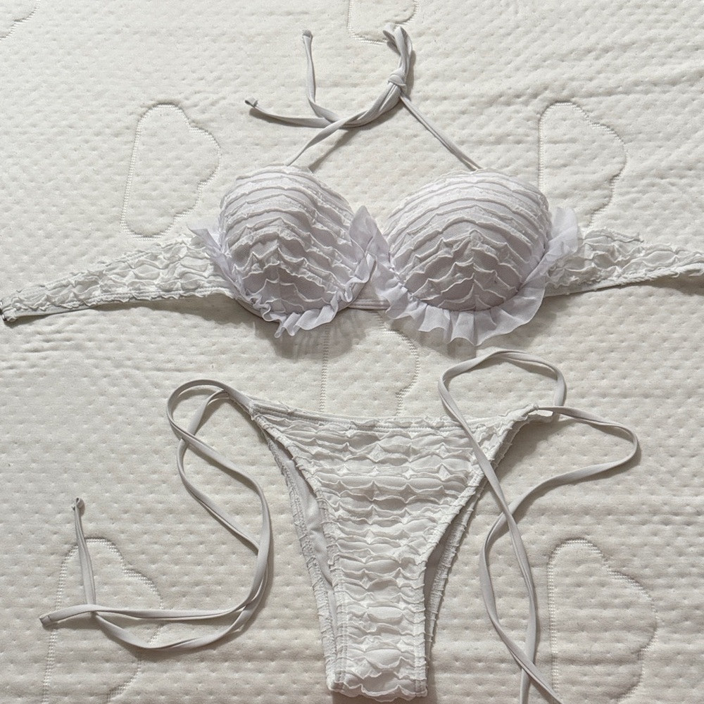 SHEIN White Ruffle Bikini Set